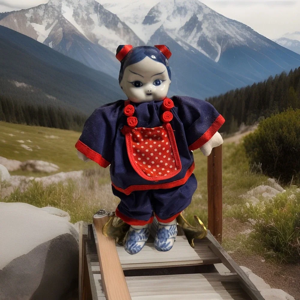 Asian Doll Porcelain Hand Painted Details Face/Hair Design/Shoes And‎ Clothing